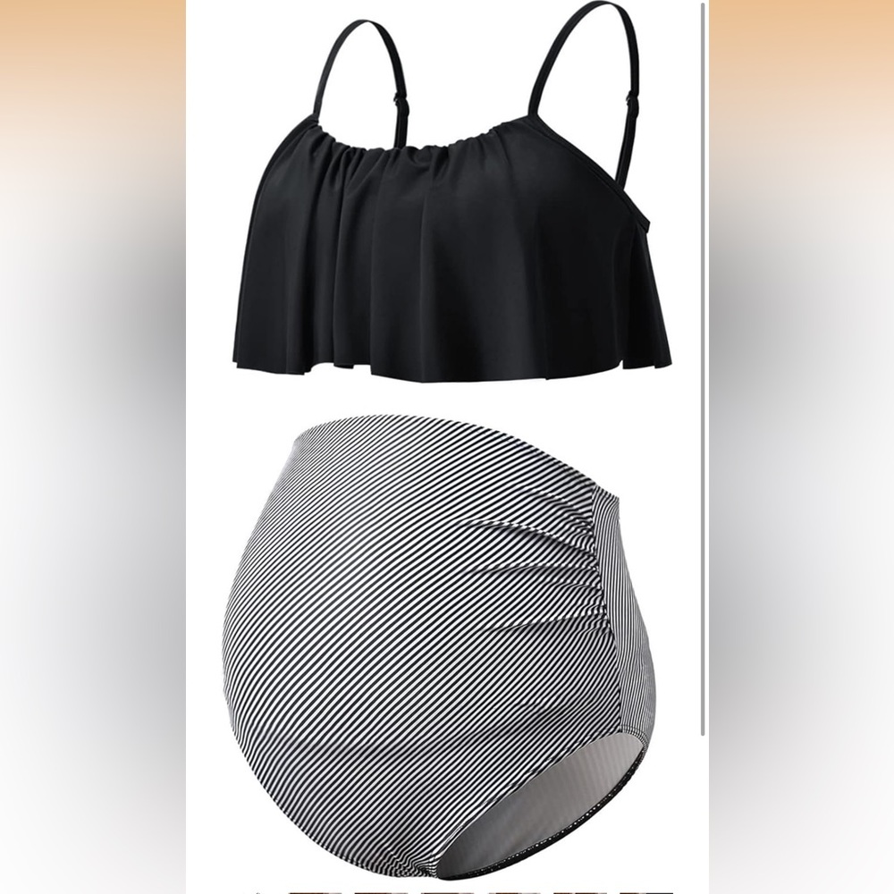 Black and White Striped Maternity Bathing Suit